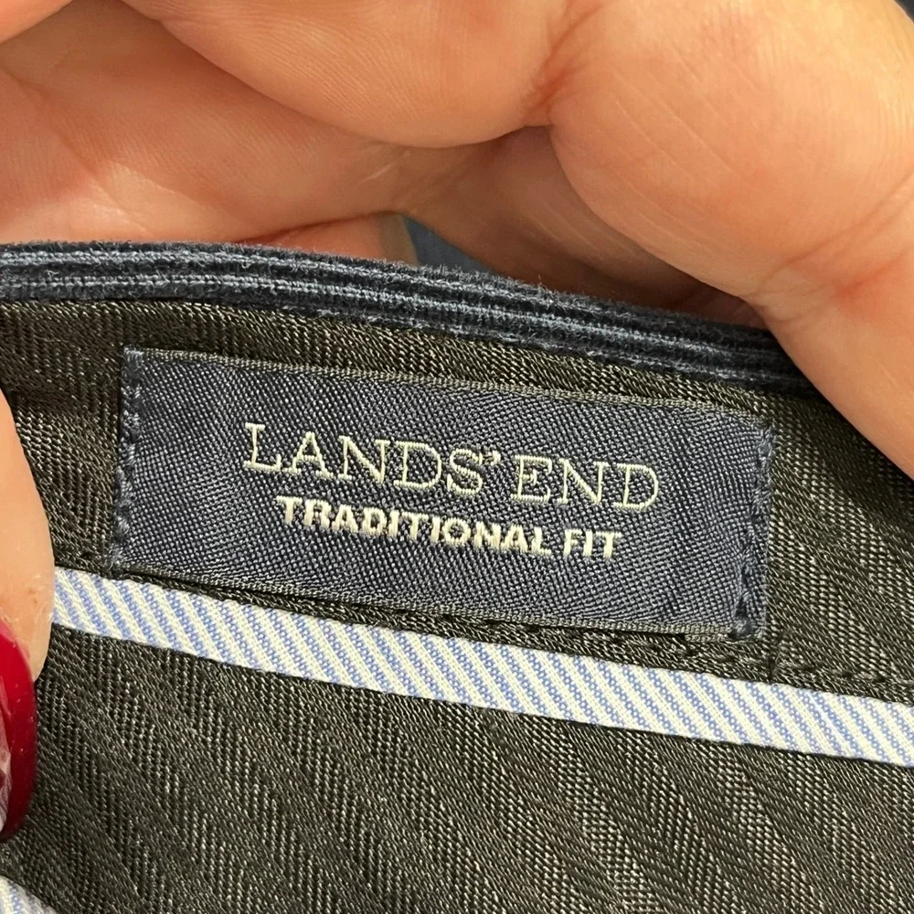 Lands End Traditional Fit Corduroy Pants Trousers Flat Front Navy Blue 42‎ Mens